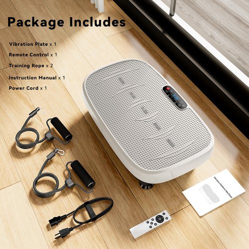 Vibration Plate Exercise Machine - Whole Body Vibration Platform for Home & Office, Fitness Machine with Resistance Bands, Low Noise Vibration Plates for Weight Loss & Lymphatic Circulation (White)