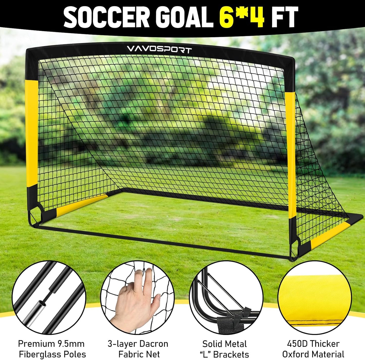 Kids Soccer Goals for Backyard Set, 2 of 4x3 / 6x4 ft Portable Soccer Goal Nets, Pop Up Mini Toddler Soccer Net Training Equipment & Ball, Cones for Ages 3-14, Outdoor Games Gifts for Youth