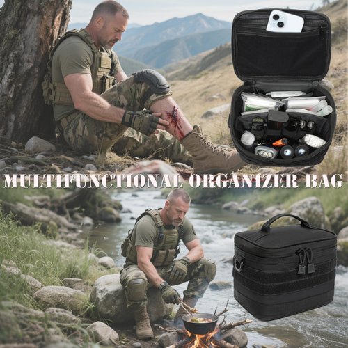 Small Tactical Camping Storage Bag with US Flag Patch - Ammo Bag with Detachable Inner Mag Slots Panel, Tactical Molle Admin Pouch,Utility Laser Cut EDC Tool Pouch Bags (Small Bag)
