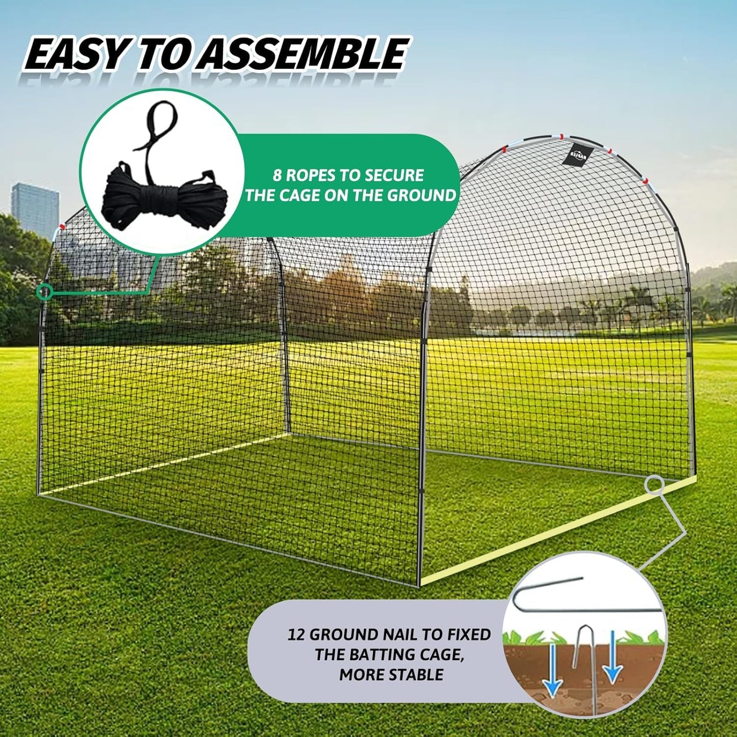 Kapler Baseball Batting Cage, 13ft x 10ft x 8ft Softball Batting Net Cage Backyard Training, with High Strength Steel Frame and Net, Great Outdoor Baseball Softball Training Cage Equipment
