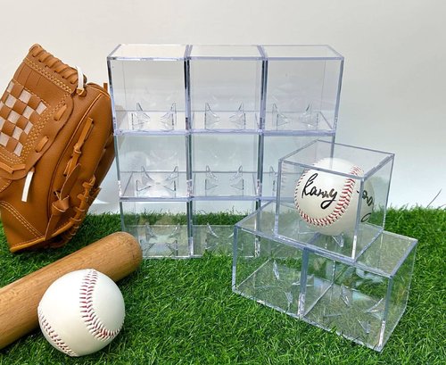 4 Pack Baseball Display Cases - UV Protected Acrylic Square Baseball Holder, Official Size Baseball Display Boxes, Clear Display Cube Baseball Memorabilia Showcase Autographed Ball Protector