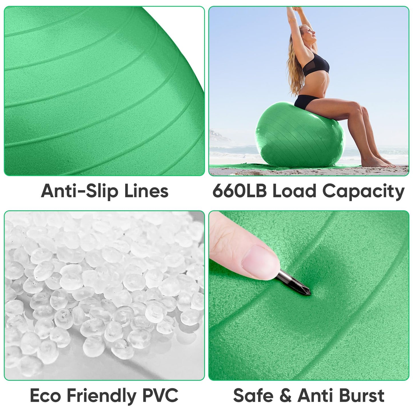 APEXUP Yoga Ball, 660 lbs Anti-Burst Exercise Ball with Pump, 5 Sizes (XXL(31"~34") 85cm, Dark Green)