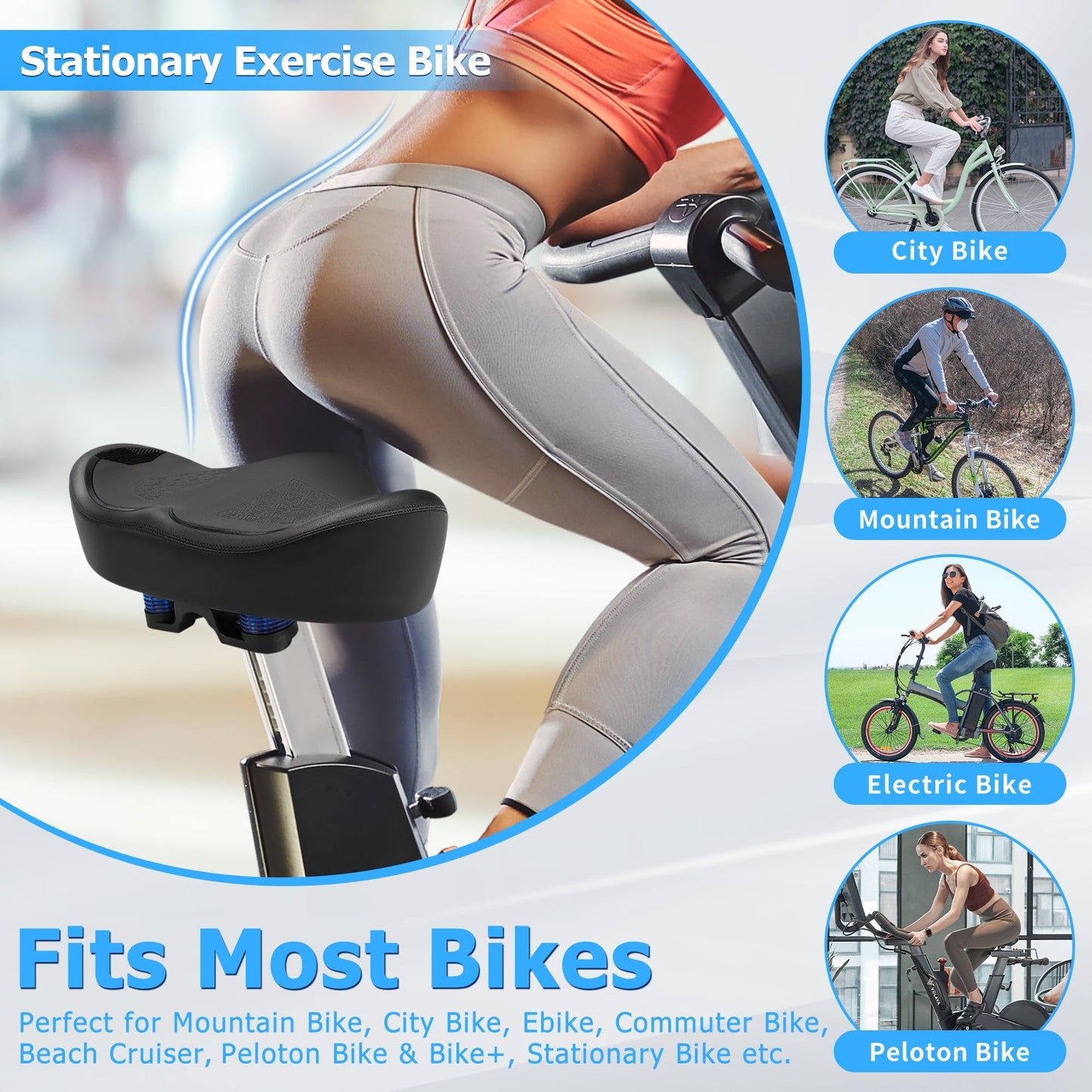 CDYWD Noseless Oversized Bike Seat for Men Women Comfort, Extra Wide Padded Bicycle Seat Cushion, Large Comfortable Bike Saddle for Peloton, Stationary Exercise Bike, Beach Cruiser, City Bike, Ebike