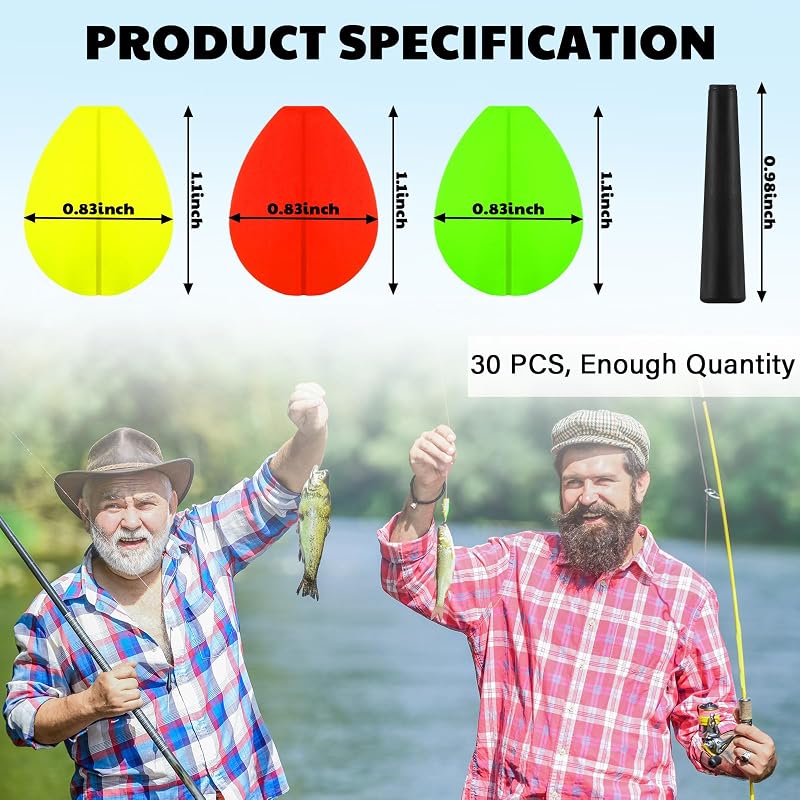 Trout Float Foam Teardrop Strike Indicators - 30 Pcs in Red, Green, Yellow - ShinyRelief