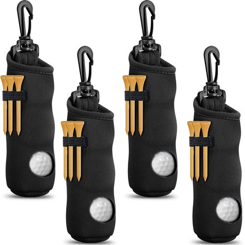 4 Pieces Golf Tee Holder Golf Ball Carry Bag Pouch Ball Holder Keychain Belt Clip Gifts Accessories(Black,Simple)