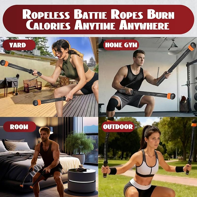 Ropeless Battle Ropes for Home Gym – Portable Cordless Training Rope (Black)