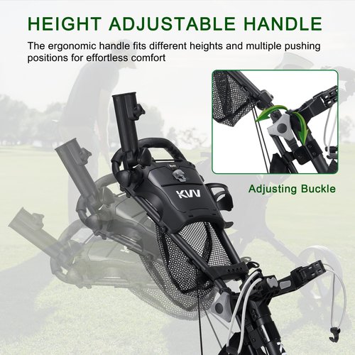 KVV 3 Wheel 360 Rotating Front Wheel Foldable/Collapsible Golf Push Cart with Foot Brake Open and Close in ONE Second-Free Umbrella Holder Included(Black/Charcoal)