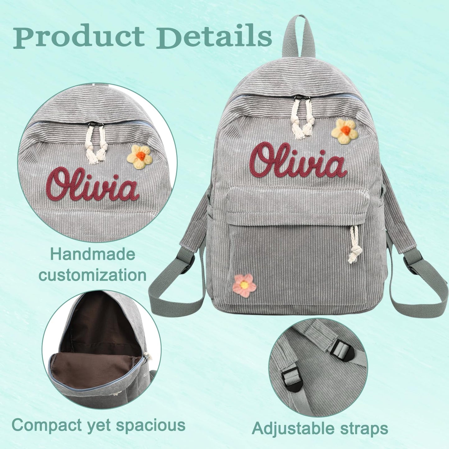 Duckbe Personalized Corduroy Backpack with Name Custom Backpacks for Toddler Girls Boys Bookbags Back to School Bag for Kids Birthday Christmas Children Gifts