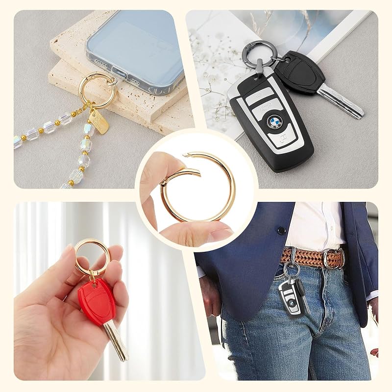 12Pcs Metal Spring Round Carabiner Clips Keyrings Snap Hook Buckle for Bags, Purses - Silver-1 1/2
