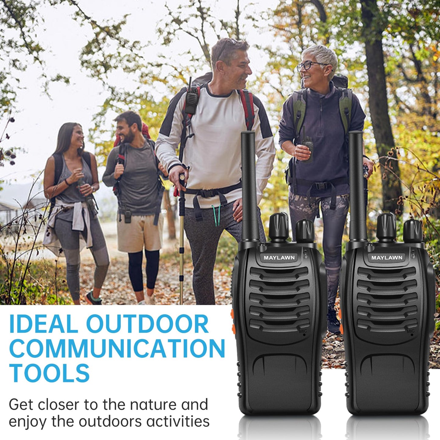 Maylawn Walkie Talkies Pack of 2, Walkie Talkies Long Range for Adults with Rechargeable Batteries, Two Way Radios with LED Light Earpieces and Chargers, 16 Channels, Supports VOX Function