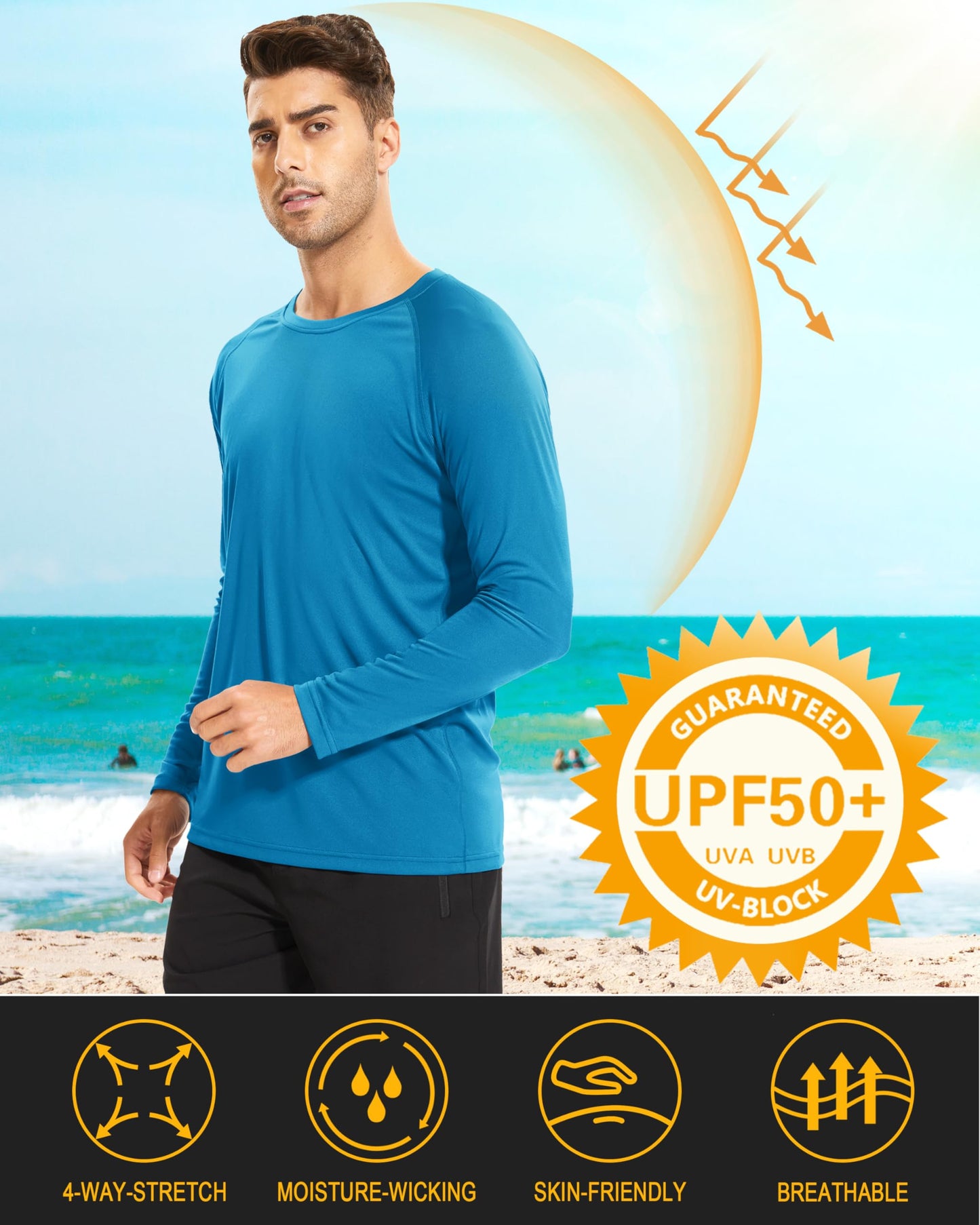 MAGCOMSEN Quick Dry Shirts for Men UPF 50 Long Sleeve Men Athletic T-Shirt UV Protection Shirts Sun Protection Outdoor Shirts Blue Green
