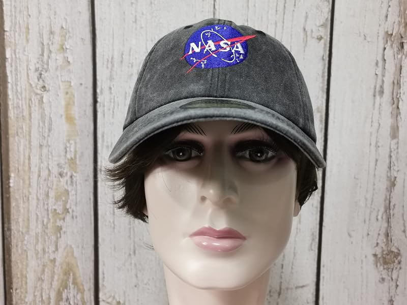 NASA-Style Embroidered Baseball Cap for Men & Women – Washed Black, One Size