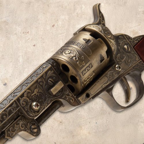 Outlaw Revolver Replica with Stand | 6 1/2" Stainless Steel Barrel | Wooden Grip | Includes Display Stand | Authentic Replica