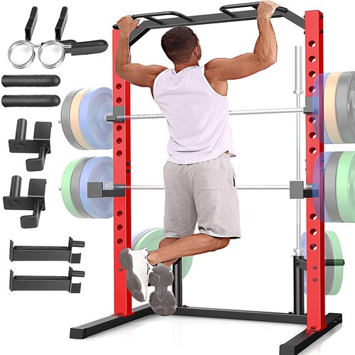 Adjustable Power Rack Squat Stand for Home Gym Equipment, Power Cage with 2 Pull Up Bars, 13-Level Strength Training Exercise Equipment Smith Machine with Heavy-Duty Steel Frame for Bench Press