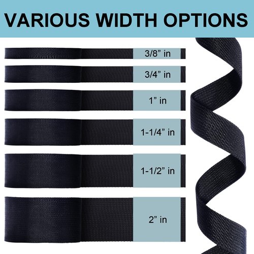 CooBigo Nylon Webbing 3/8 Inch Heavy Duty Black Nylon Webbing Straps 3/8" Wide, 6 Sizes 12 Yard Webbing Strapping for Outdoor Crafting DIY.