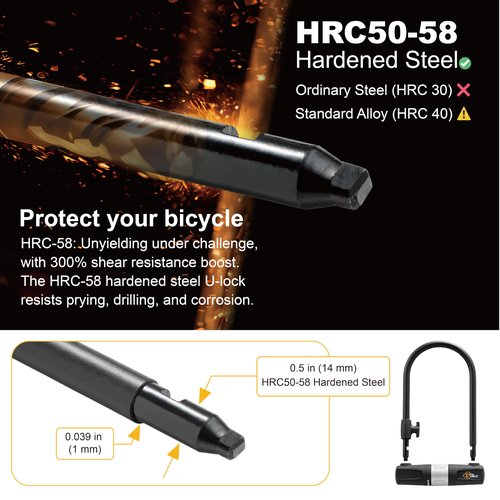 Bike U Lock with Cable - Via Velo Heavy Duty Bicycle U-Lock,14mm Shackle and 10mm x1.8m Cable with Mounting Bracket for Road, Mountain, Electric & Folding Bike