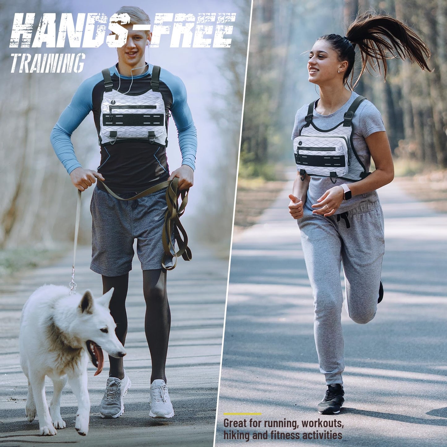 RXW Outdoor Sport Chest Rig for Men Women, Running Vest Bag with Pack Holster, Chest Pack Built in Phone Holder for Cycling, Camping,Travel, Hiking, Workouts, EDC（White）