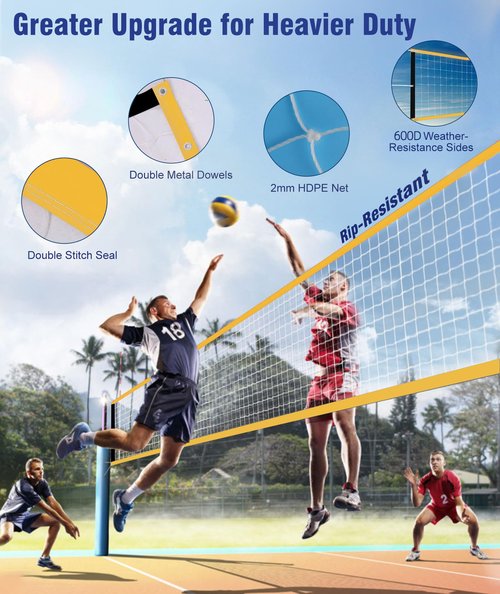 YNSZAS 𝙉𝙀𝙒 Professional Volleyball Net Heavy Duty, 46 FT Aircraft Steel Cable, Upgraded Weather Resistant, Portable for Outdoor & Indoor, Pool, Trees, Backyard, Yard, Beach, Park, 32x3FT(Net Only)
