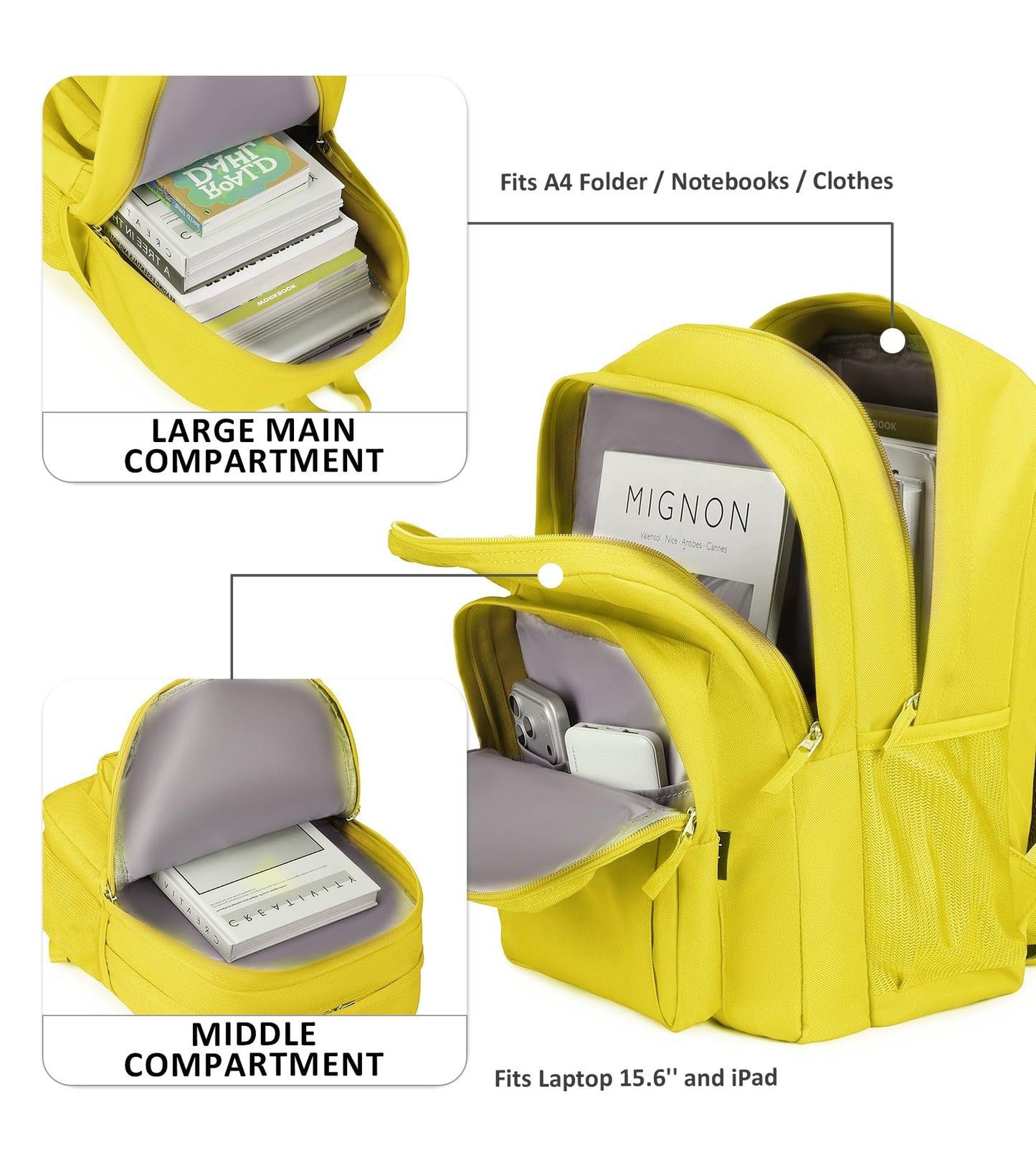abshoo Classical Basic Womens Travel Backpack For College Men Water Resistant Bookbag (Yellow)