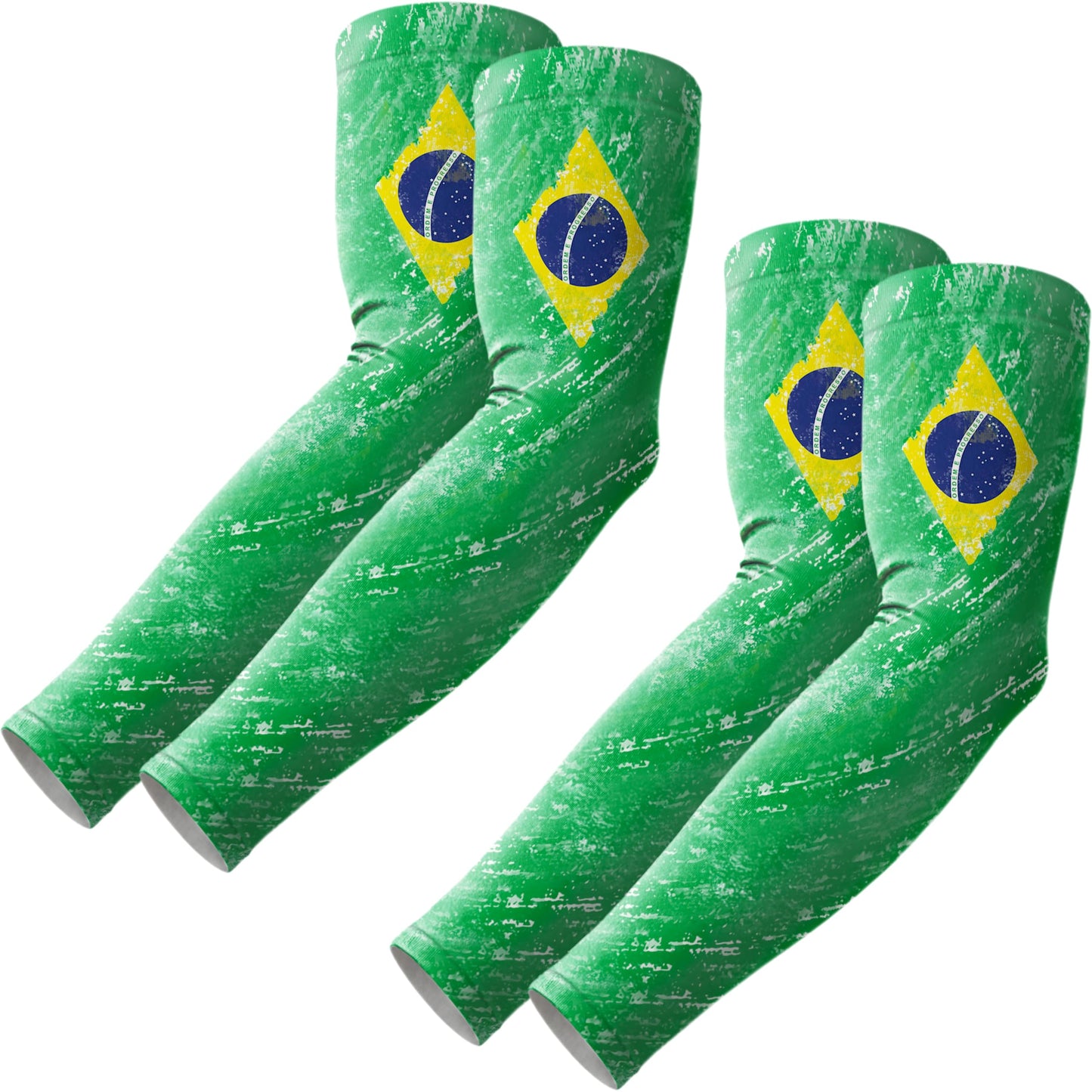 ROXUN 2 Pairs Flag Arm Sleeves Cooling UV Protection for Men Women Soccer Football Sports Brazil Flag