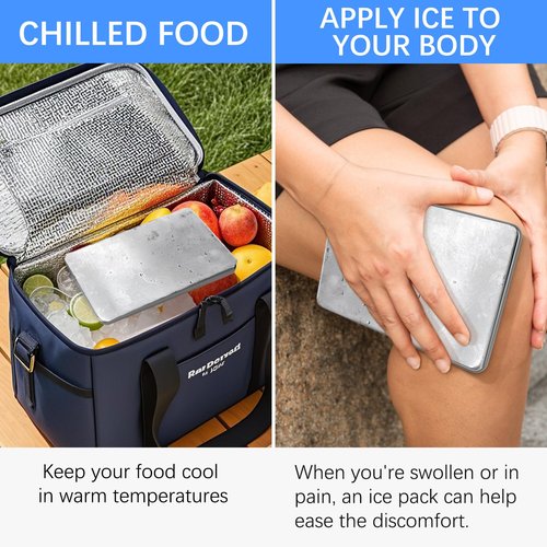 Surmol 2PCS Ice Packs for Lunch Boxes Reusable Stainless Steel Ice Packs, No Water Needed, for Coolers, Camping, and Picnic Baskets Metal Bento Box Ice Packs Keep Food and Drinks Fresh and Cool