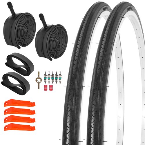 RUTU 2 Pack 27x1 1/4 Road Bike Tires and 27" Bike Tubes - Schrader Valve with 2 Rim Strips,Tire Levers - Fit for 27x1.25 27 x 1 1/4 Bike Bicycle Tires and Tubes