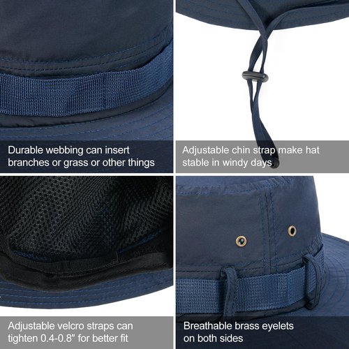 BOTVELA Men Outdoor Boonie Cap Summer Fishing Safari Bucket Sun Hat (Navy, 7 3/8-7 1/2)