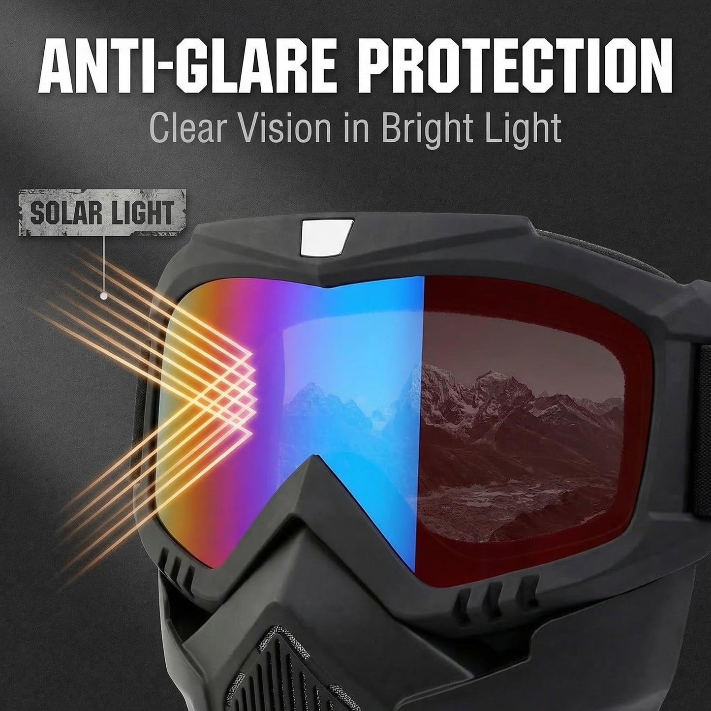 Dirt Bike ATV Goggles Motorcycle Gear Riding Motorcycle Face Mask Full Face Ski Goggles for Men Women Youth Protection Dust-Proof Anti-Slip Strap(M-colorfulLens)