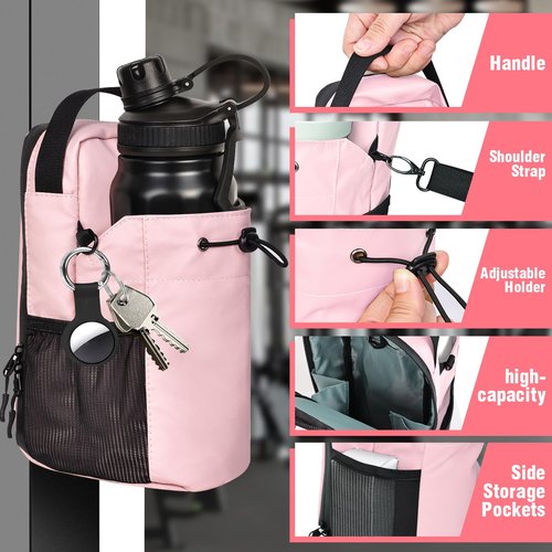 qiaofei Magnetic Gym Bag for Women - Pink Water Bottle Holder Fitness Tote with Magnetic Closure, Lightweight Sports Duffel for Yoga, Workout, Running, Tennis