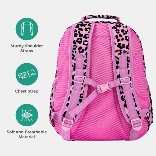 Choco Mocha Strawberry Backpack School Backpack Set for Girls, Kids Backpacks and Lunch Box Set with Water Bottle Elementary School 17 Inch Bookbag, Pink