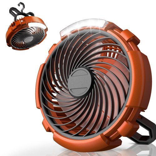 ASNUG Camping Fan with LED Lantern, 6000mAh Battery Operated Rechargeable Fan, 3 Speeds,180° Rotation, Portable Desk Fan with Hanging Hook, Tent Fan for Travel Camping Outdoor Fishing
