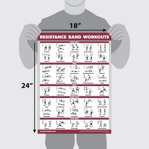 Palace Learning 4 Pack - Resistance Bands Workout Exercise Posters Volume 1, 2 & 3 + Resistance Loops Fitness Chart (LAMINATED, 18" x 24")