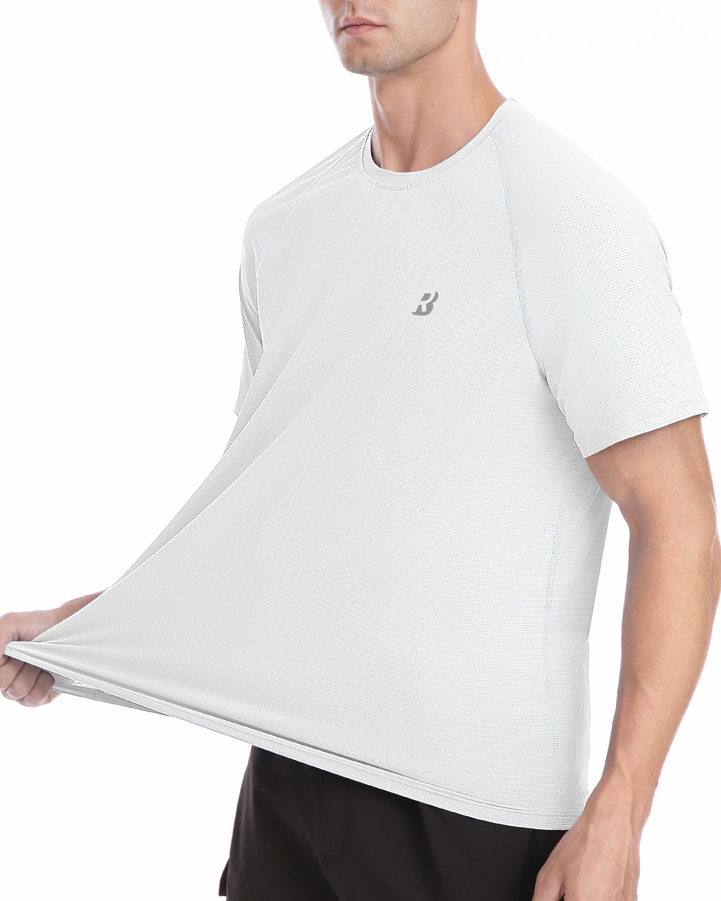 Roadbox Men's Rash Guard Short Slevee, UPF 50+ UV Sun Protection Water T-Shirts, Quick Dry Swim Shirts for Surf Beach Fishing (Large) White