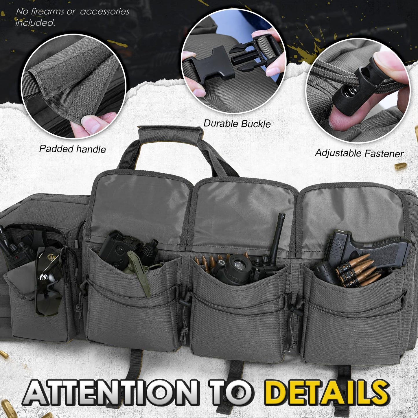 DULCE DOM Double Rifle Case 42'' Soft Gun Bag Tactical Backpack with Movable Divider for Hunting Shooting Range, MOLLE System Multiple Magazine Pouches & Accessory Bags (GREY)