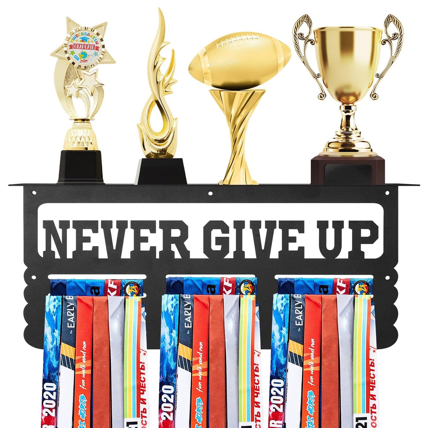 Moxweyeni Non-Slip Trophy Shelf, Trophy and Medal Display Shelf, Medal Hanger Display for Wall Holds 50+ Sports Medals, Shelves for Trophies Upgraded Holder for Gymnastics, Race, Soccer, Swim