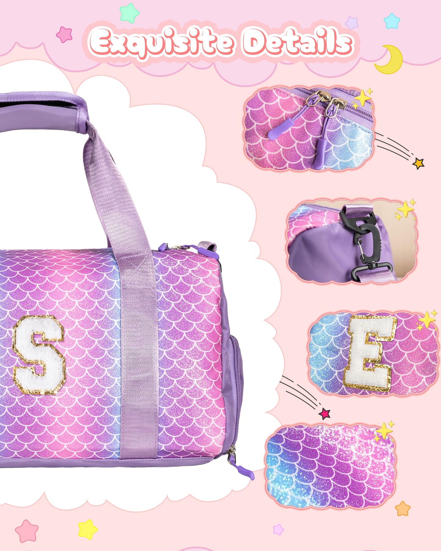 Vogewood Cute Preppy Gifts for Girls-Girl Gym Bag with Shoe Compartment, Kid Personalized Weekender Overnight Bags, Initial Travel Tote with Makeup Pouch, Daughter In Law Gift (Letter D)