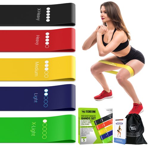 TechStone Resistance Bands Set for Men and Women, Pack of 5 Different Levels Elastic Band for Home Gym Long Exercise Workout – Great Fitness Equipment for Training, Yoga – Free Carrying Bag (Blue)