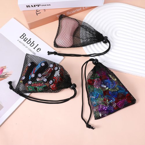 Styquenzer 6 PCS Small Mesh Bags Drawstring, 6 X 4 Inch Black Small Mesh Bag, Mini Nylon Net Bags, Portable Nylon Storage Bag for Travel Candy Cosmetics