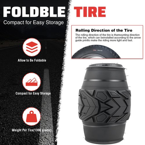 ZUKKA 20 x 4.0 E-Bike Tire 1/2 Pack Fat Tire High Performance Fat White Wall Replacement Folding Mountain Bike Tire High-Density Bike Tires for MTB E Bikes