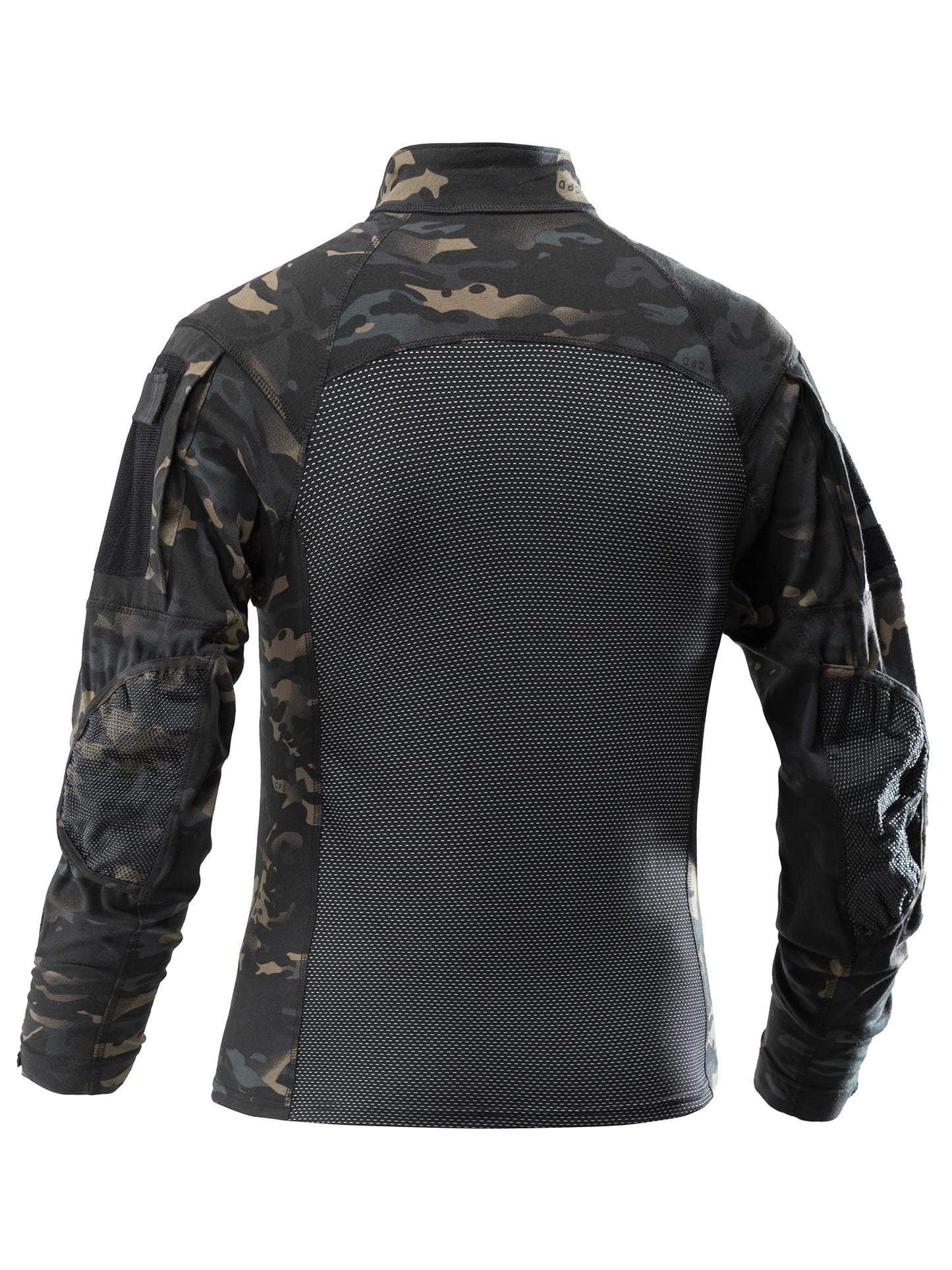 AKARMY Men's Tactical Military Combat Shirt, Long Sleeve Camo T Shirt with Zipper Pockets 112 Dark CP