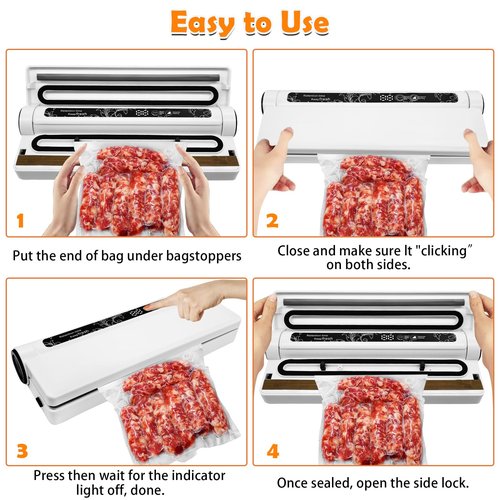 ZIYUNXUAN Vacuum Sealer Machine for Food - Automatic Dry/Wet Food Saver with Digital Display, One-Touch Operation, 11.6" Seal Bar for Meat, Seafood, Fruits & More (Includes 20 Vacuum Bags)