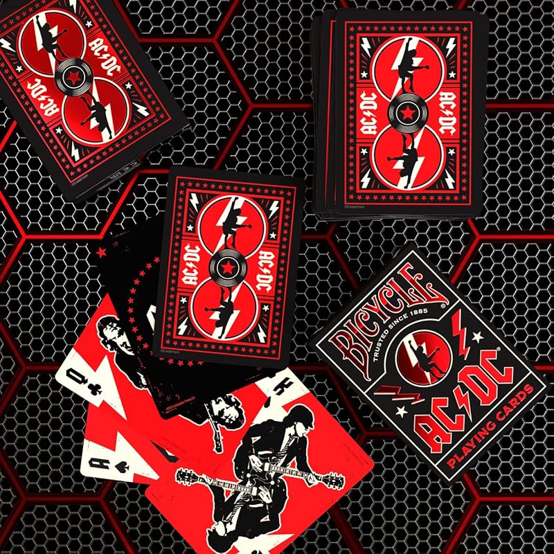 AC/DC Bicycle Playing Cards - Red/Black Deck with Angus Young Art & Lightning Back