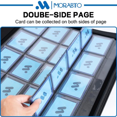 MORABTO Toploader Binder, Holds 640 Top Loaders,16 Pocket Top Loader Binders for 3" x 4" Rigid Cards,Toploader Card Binder for Hard Plastic Top Loaders -Black