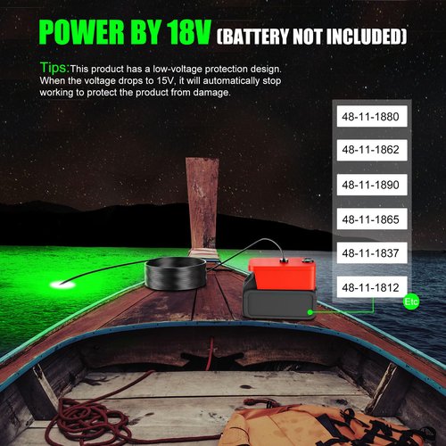 Underwater Fishing Light Compatible for Milwaukee 18V Battery，LED Green Light for IP68 1300 Lumens Fish Attracting, Night Fishing for Docks Boats or Kayaks(no Battery)