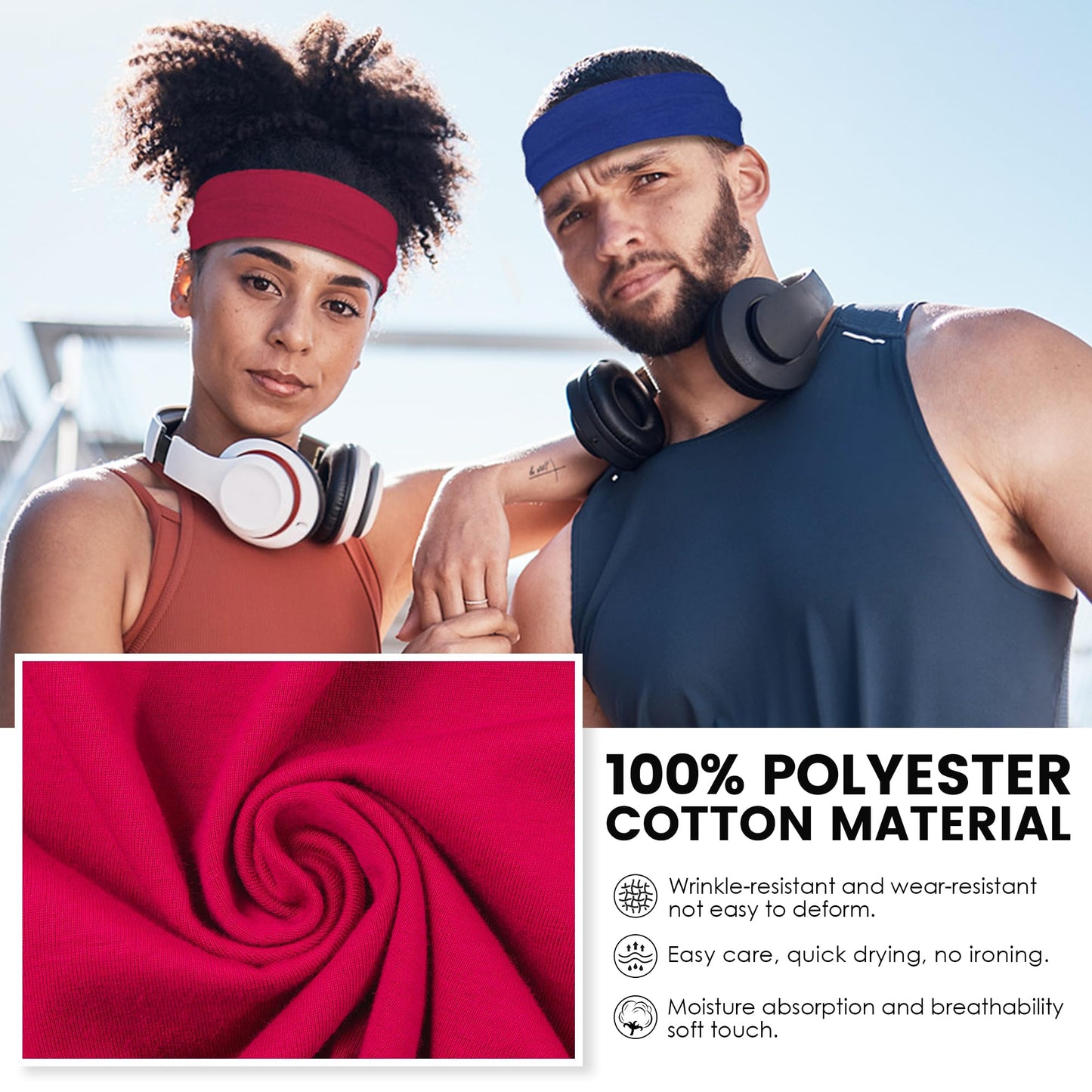 10 PCS Headbands for Women - Fashion Non Slip Cotton Headbands for Women and Men Perfect for Sports and Outdoor Activities in Summer,Including Running, Yoga, Cycling, Gym Workouts