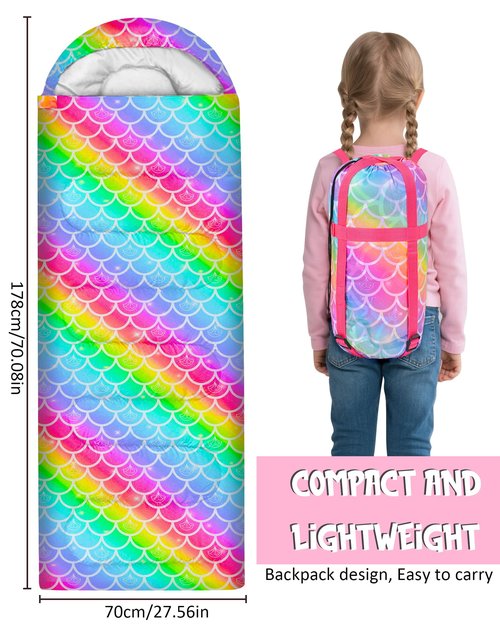 Kids Sleeping Bag for Kids Girls, 3 Season Warm & Cool Weather Lightweight Waterproof Camping Sleeping Bag with Carry Bag for Camping Hiking Traveling Outdoor Indoor