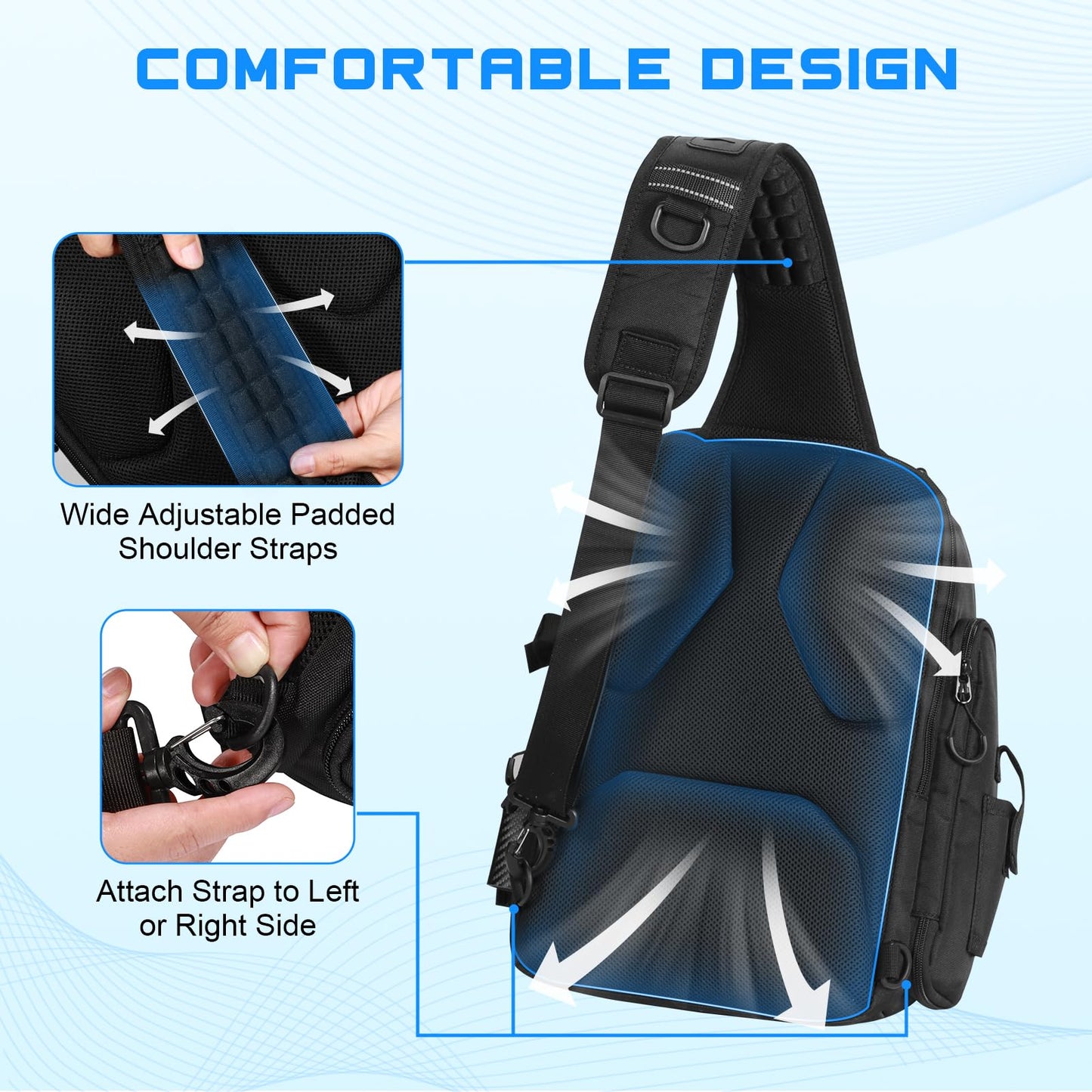 BAIXIXIG 18L Fishing Sling Bag with Removable Lure Wraps and Rod & Beverage Holder, Tackle Bag for Fishing Gear