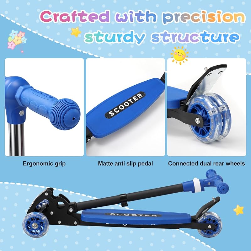 Toddler 3-Wheel Folding Scooter with LED Lights - 2-7 Years, Blue (Variation: Blue)