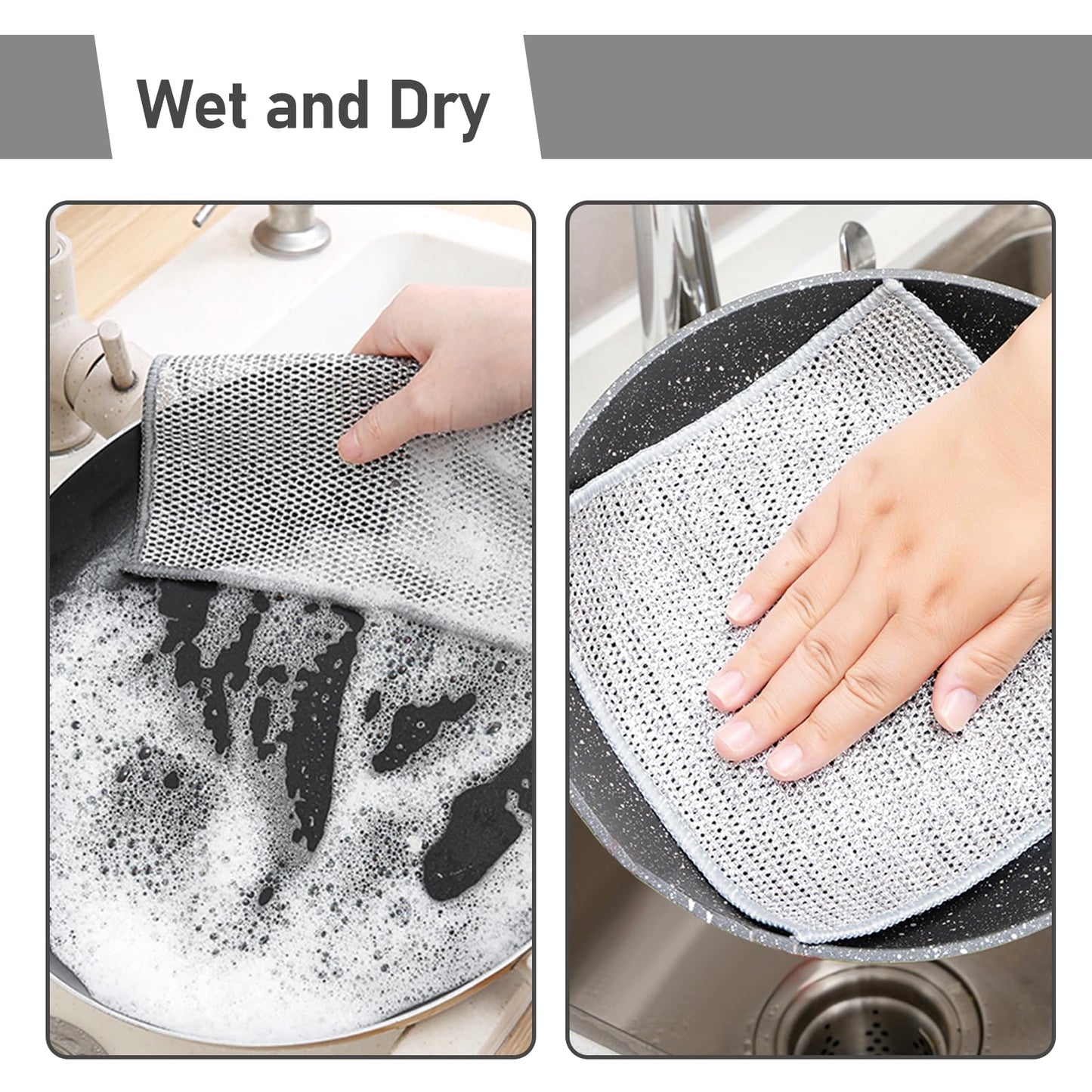 XANGNIER 10 Pcs Non Scratch Wire Dishcloth,2025 New Upgrade Steel Wool Cleaning Cloths for Wet and Dry,Multipurpose Wire Dishwashing Rag,Metal Mesh Miracle Cleaning Cloths for Kitchen,Dishes,Sink