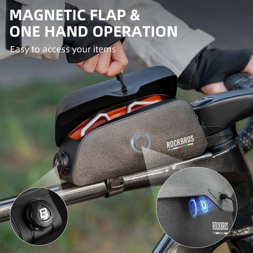 ROCKBROS bike frame bag with Magnetic Flap bike top tube bag Waterproof Cycling Pouch Tools Storage Bag for mountain Road bike